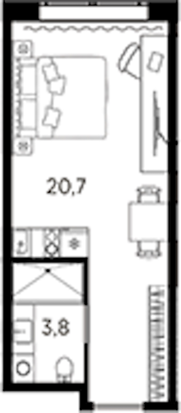Квартира студия 24.5 м², 2/13 эт., ЖК «AVENIR Industrial»
